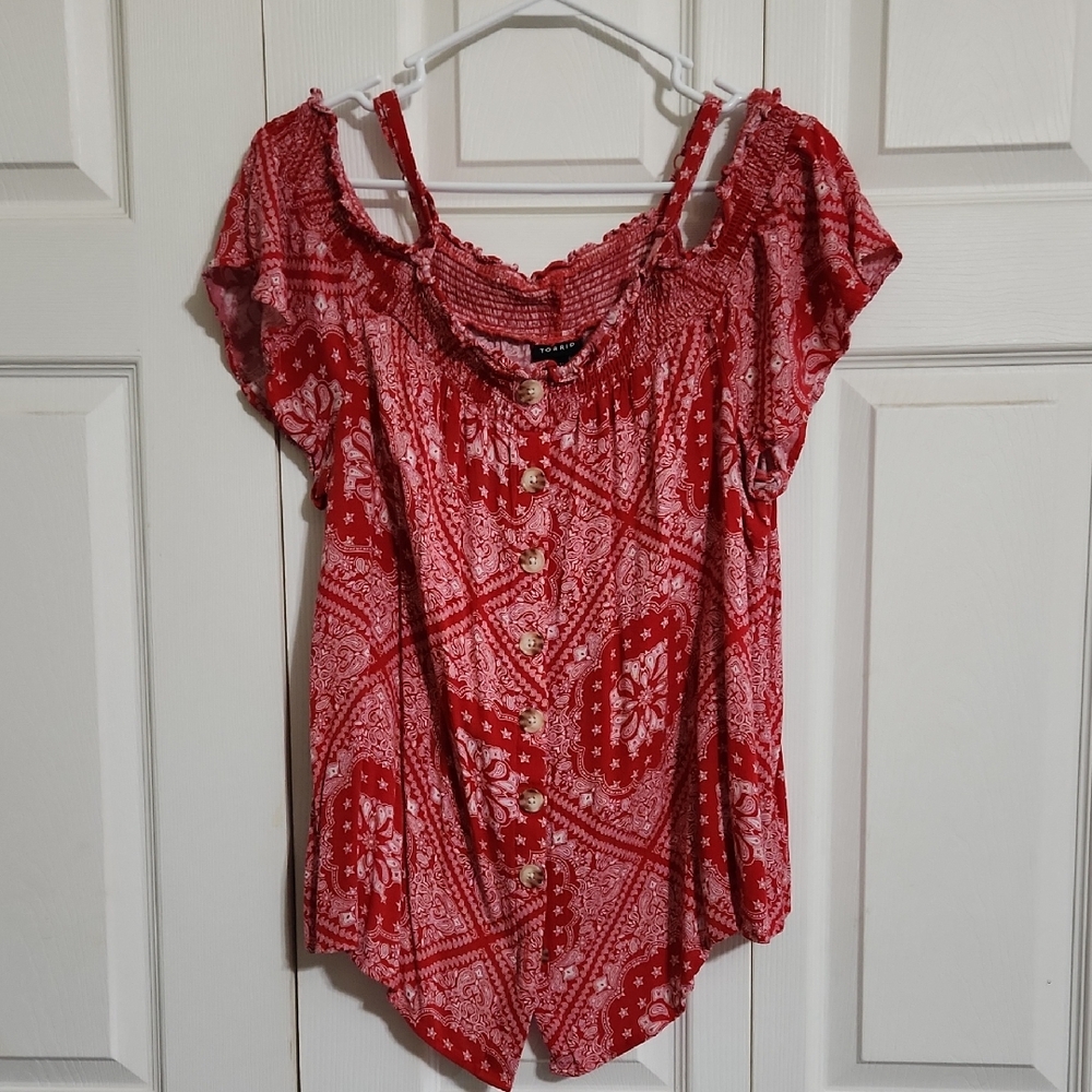 Torrid Red Floral Button-Down Blouse